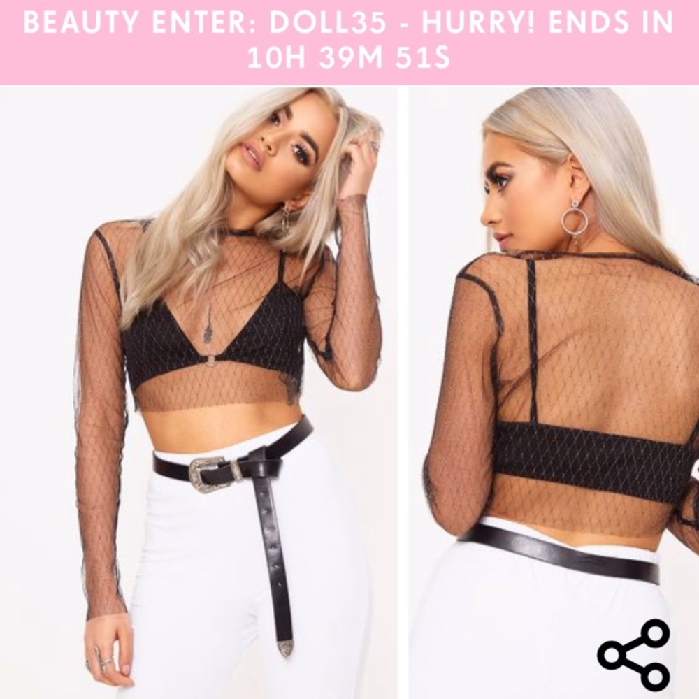 Pretty Little Thing Black Sheer Sparkle Top